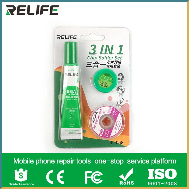 

RELIFE RL-058 3 in 1 Chip Welding Special Set for IC Chip Repair Tools BGA Solder Paste/183℃ Tin Pastes oldering Tape