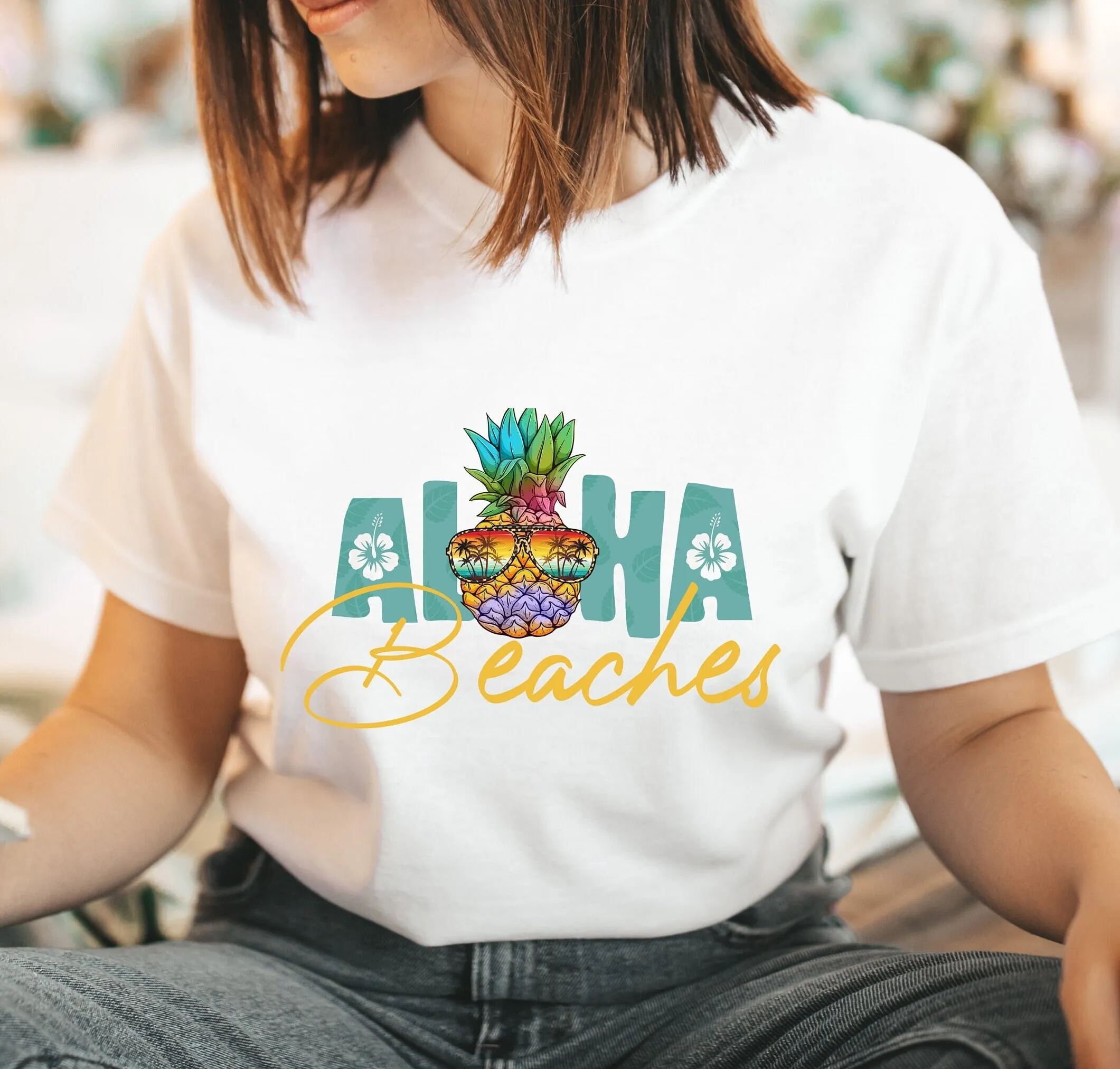 Футболка Aloha Beaches для летних каникул тропический ананас Гавайи пляжные вибрации