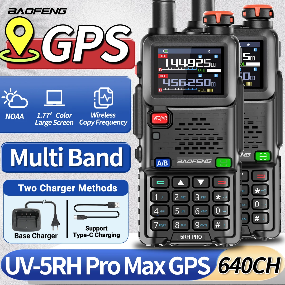 2-пакет Baofeng Uv-5rh Pro Max Gps Многодиапазонное Радио Портативное Беспроводное