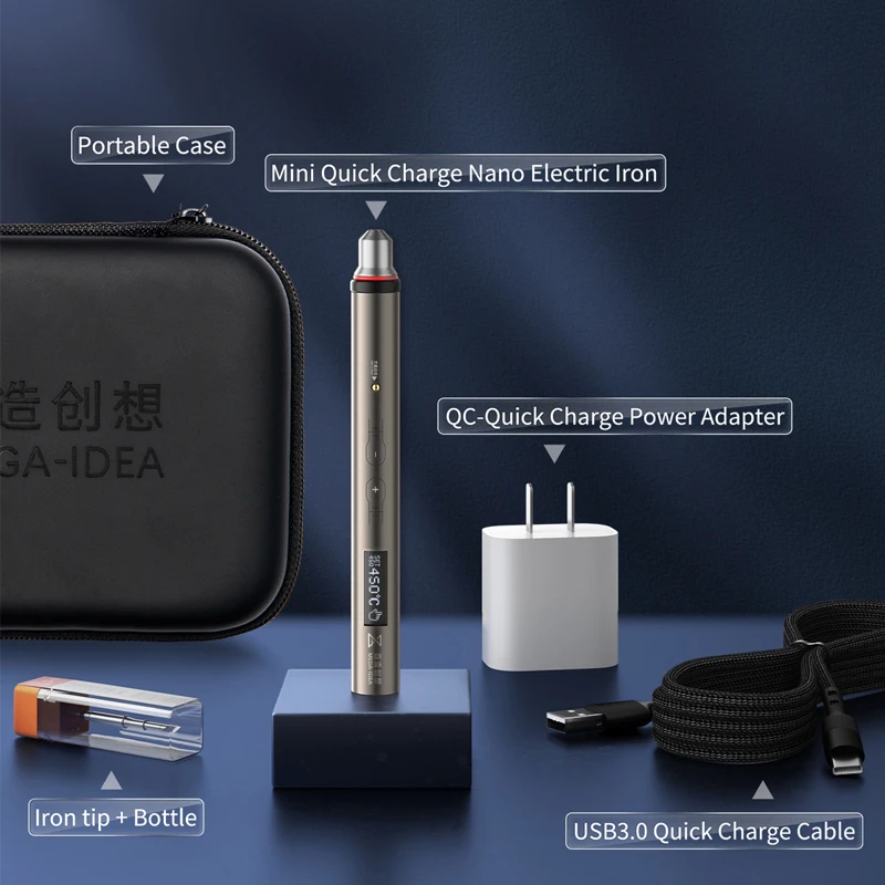 Электрические паяльники QIANLI MEGA-IDEA Mini Quick Charge Nano Electric Iron 115 Series 20W LED display USB 3,0 с быстрой зарядкой