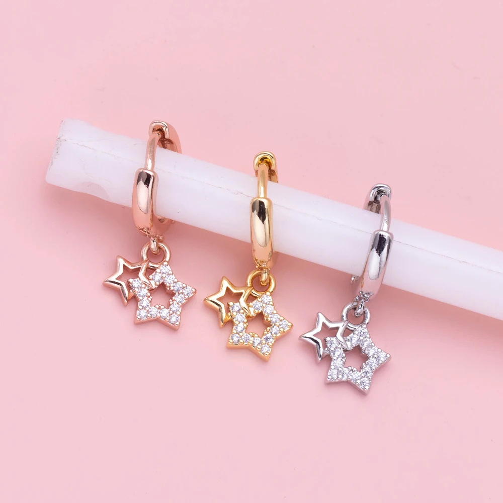 Новая мода модные латунные позолоченные циркониевые полые звезды дизайн CZ