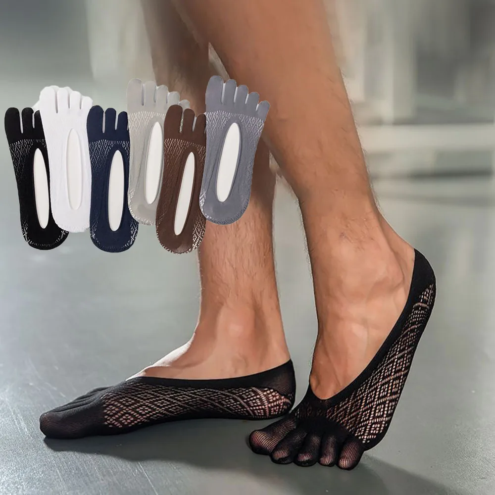 

Мужские тапочки, сетчатые носки с вырезами, Нескользящие поглощающие пот носки-лодочки, мужские Нескользящие носки с низким вырезом и пятью пальцами
