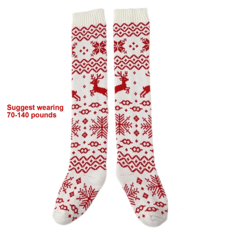 E15E рождественские высокие носки до бедра для женщин вязаные гольфы с оленями и