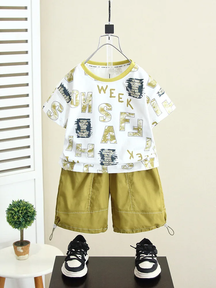 Летний спортивный костюм для мальчиков 2-11 лет футболка и шорты комплект одежды