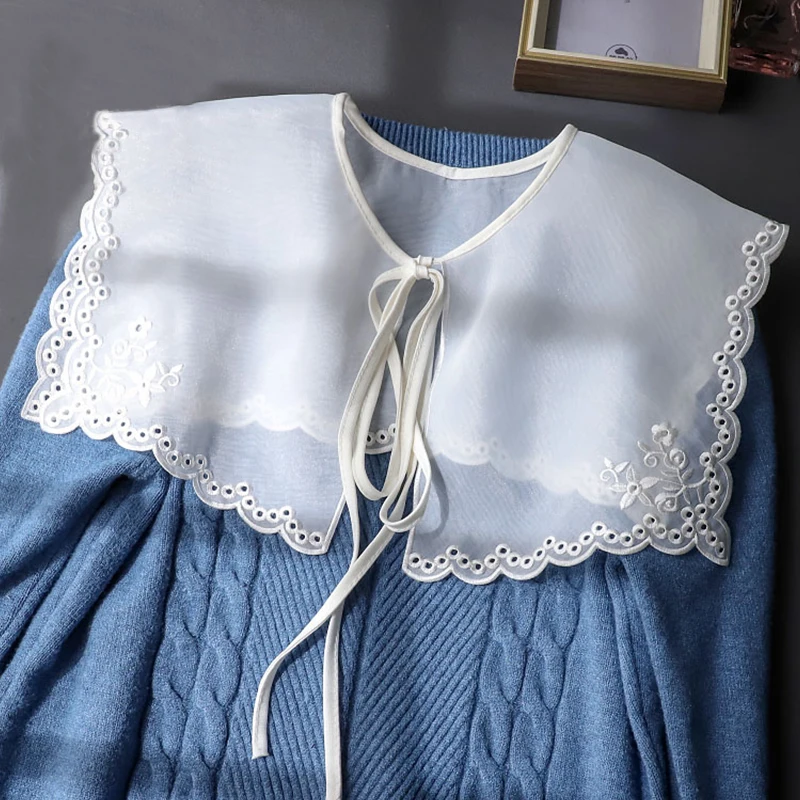 

Linbaiway Women Lace Embroidery Fake Collar Shawl Big Lapel Shoulder Wrap Shirt Detachable Necklace Shawl False Collar Cape
