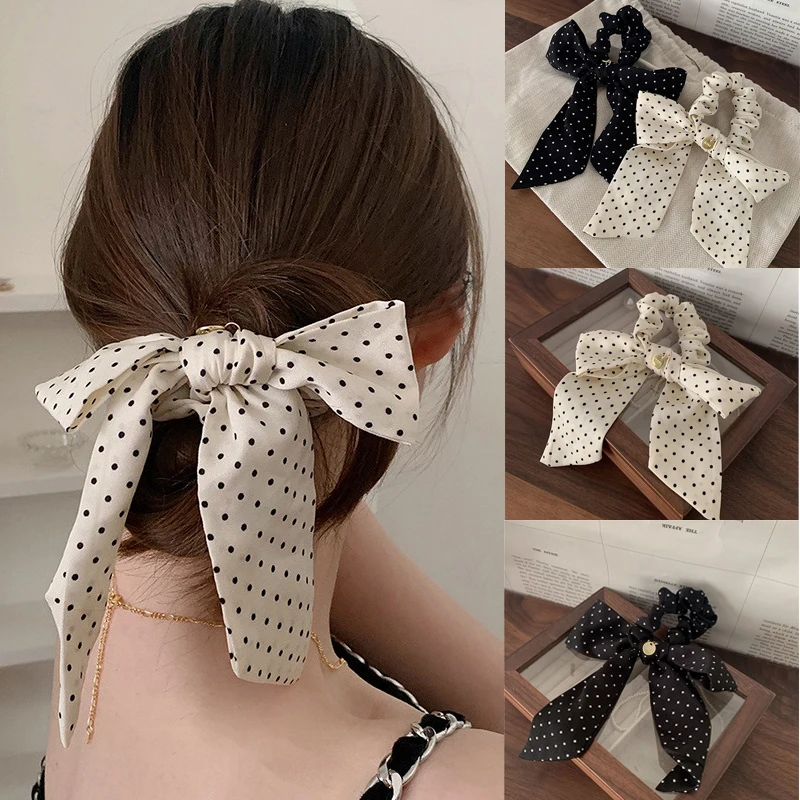 

Ruoshui Woman Spring Summer Dot Hair Ribbon Scrunchies Women Hair Accessories Elastic Hairband Hair Ties Rope Gum Rubber Band