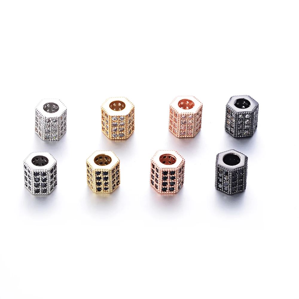 

5Pc/Bag New Charm CZ Beads Jewellery Accessories DIY Bracelet Necklace Making Micro Pave Large Hole Hexagon Loose Spacer Beads