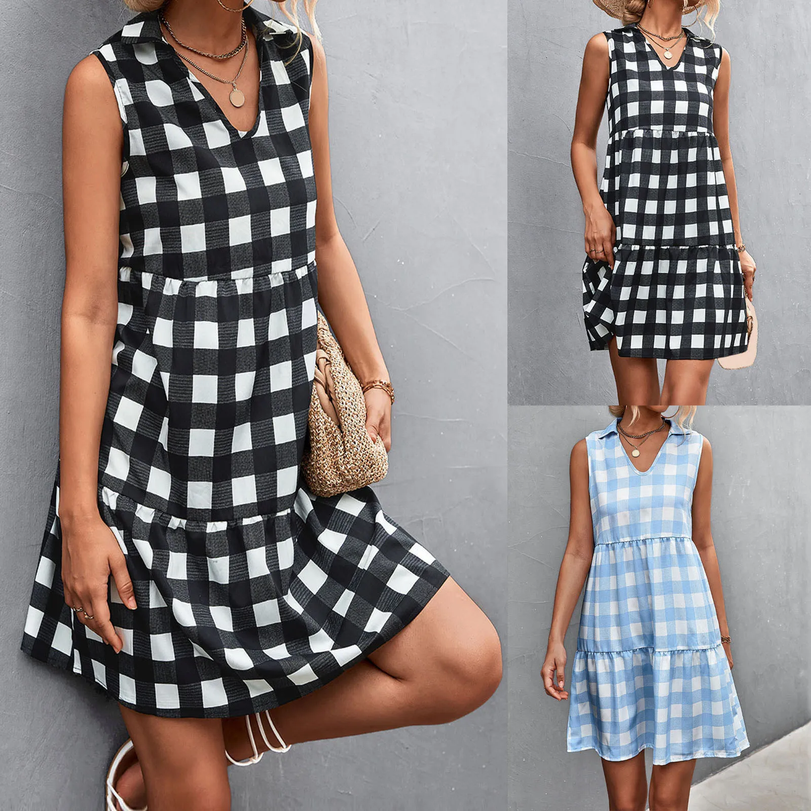 

Женский Повседневный пуловер без рукавов, платья с V-образным вырезом для женщин, повседневное черное платье для работы, сарафан с глубоким ...