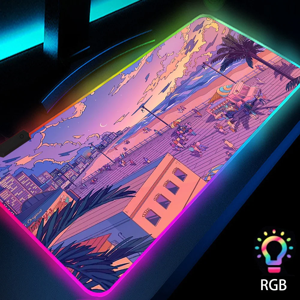 

Anime Girl Neon Night Led Rgb Mouse Pad with Backlight Keyboard Mat Japan Computer Carpet Accessories Mousepad 900x400 Xxl