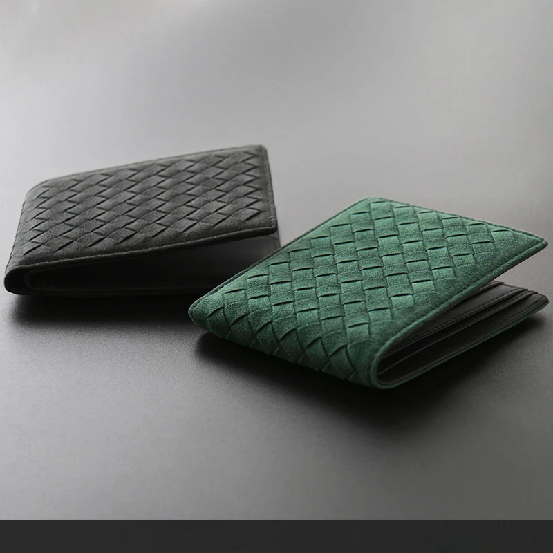 2022 New Desinger Hand Knitting Men's Wallet Genuine Leather Men's Suede Wallet Fashion Card Bag Leisure Change Wallet 45