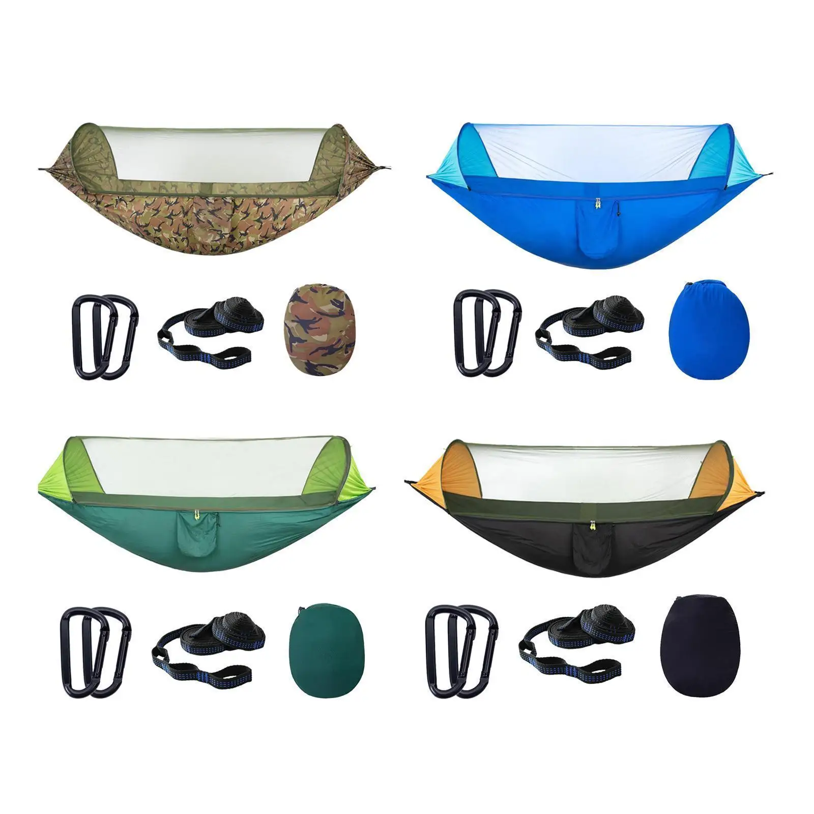 

Durable Camping Hammock with Net Polyester Hiking 200kg Lightweight Hanging Sleeping Bed Mosquito Net Bug Block Swing 290x140cm