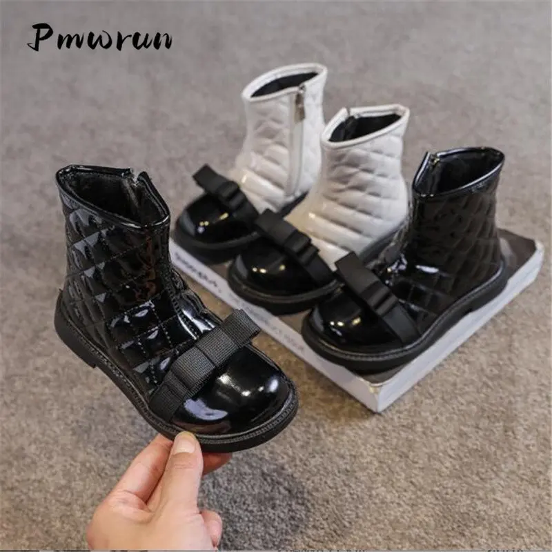 Kids Bow Winter Warm Snow Boots Baby Girls Black Fashion Shoes Student Children Casual Daily Soft Ankle Shoes Pu Leather Boots