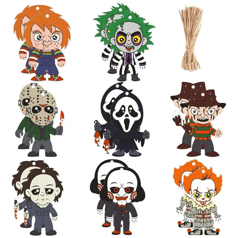 

Фигурка ужаса, декор на Хэллоуин, деревянная подвеска на зеркало заднего вида, украшение на Хэллоуин, страшное внутреннее украшение, автомобильные аксессуары