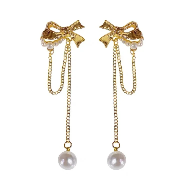 Темпераментный подвесной длинный жемчужный бант с кисточками серьги Классические для женщин 2022 года Роскошь на.