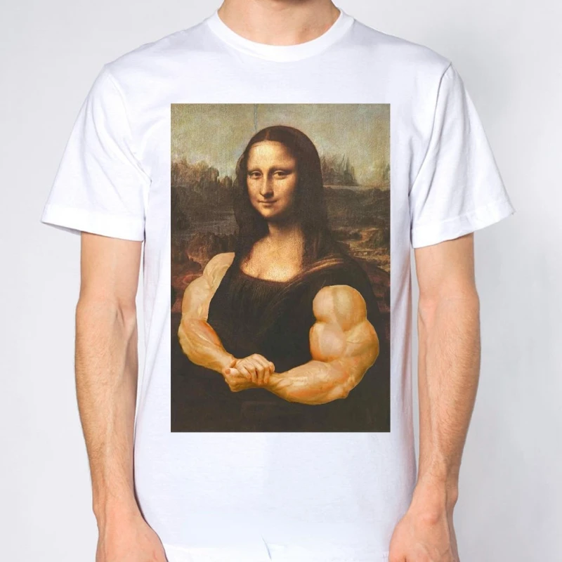 

Humour Graphic Mona Lisa Bodybuilding Cotton T-Shirt Muscles Gym Parody Funny Hilarious Painting Casual Pride Tee Men Tee Tops