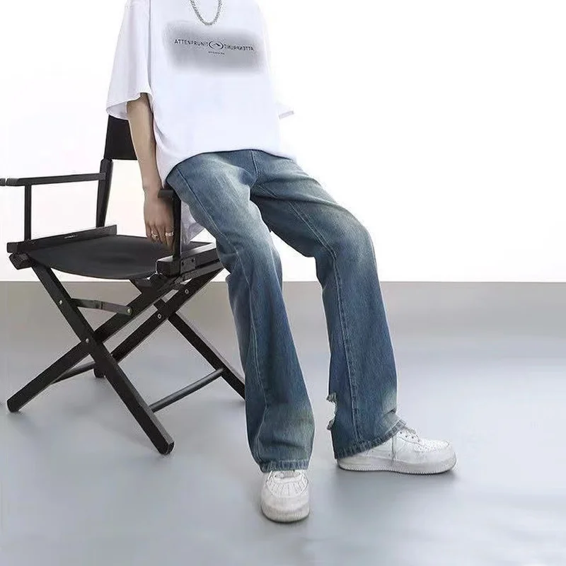 Men's Jeans Retro Washed Hole Wide Leg Straight Loose Y2k Pants Loose Jeans Jeans Men Luxury Korea Fashion Street Clothes JEANS