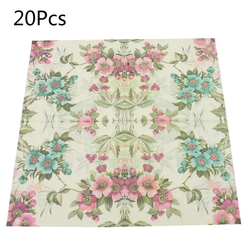 

20 шт., одноразовые бумажные салфетки с цветочным принтом
