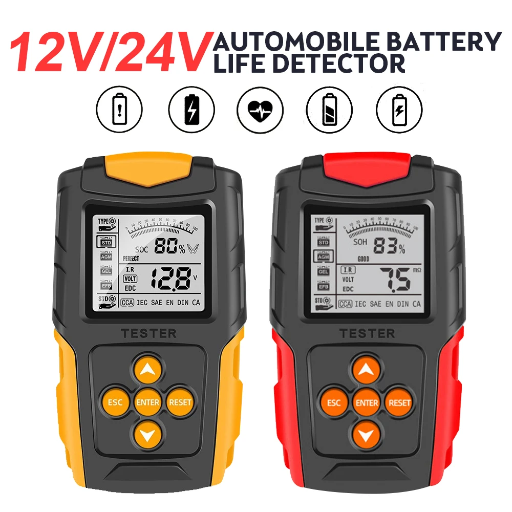

12V/24V Car Battery Tester LCD Battery Analyzer Vehicle Charging Scanner Diagnostic Tool Battery Measurement Analyzer Tester
