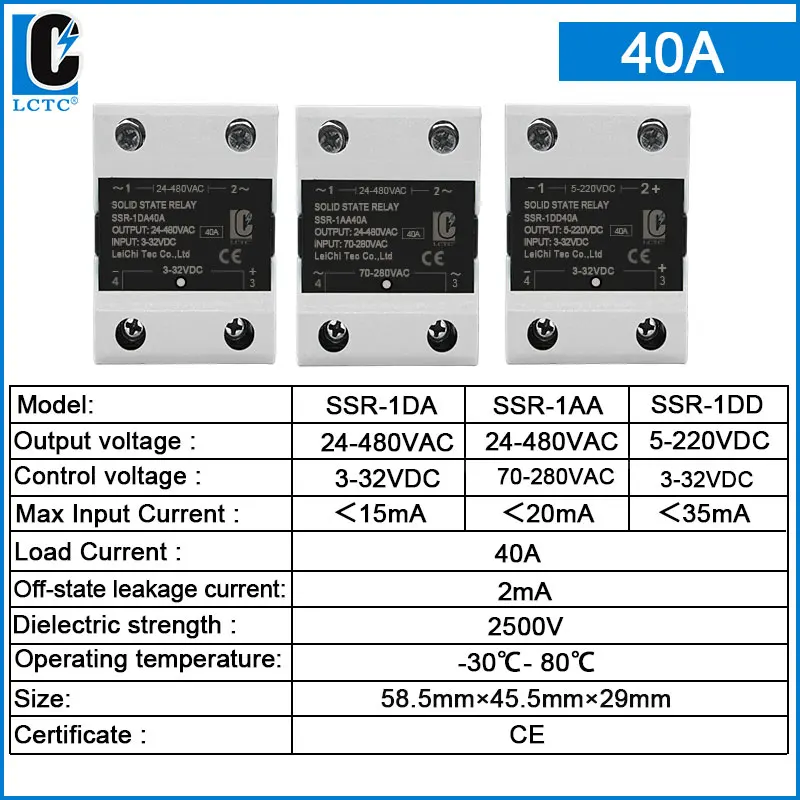 

LCTC SSR Твердотельное реле постоянного тока в переменный ток в переменный ток в постоянный ток однофазное реле управления 10A 25A 40A 60A 80A 100A 120A 200A 240A