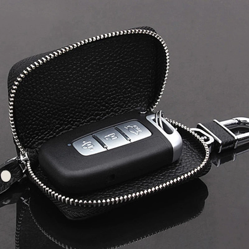 Leather Wallet Car Key Case Zipper Car Emblem Badge Keychain Bag for Hyundai I30 I20 IX35 I40 Tucson Getz Sonata Veloster Elant