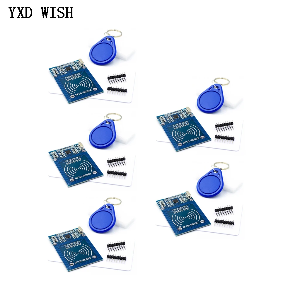 

Модуль радиочастотной идентификации, 5 комплектов, Φ RC522 антенна, беспроводной модуль радиочастотной идентификации, IC-ключ, SPI-устройство для чтения записей, IC-карта, модуль приближения, комплект для самостоятельной сборки