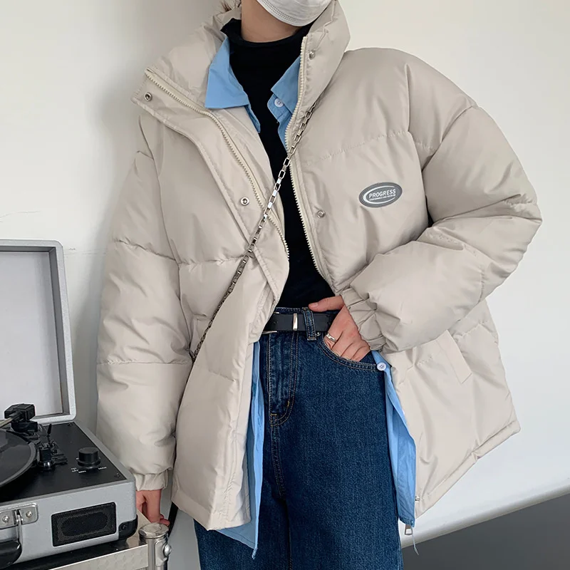 

Thicken Coat For Winter Autumn Korea Padding Student Down Jacket Short Women Loose Warm Small Stand Collar Couple Jacket Parkas