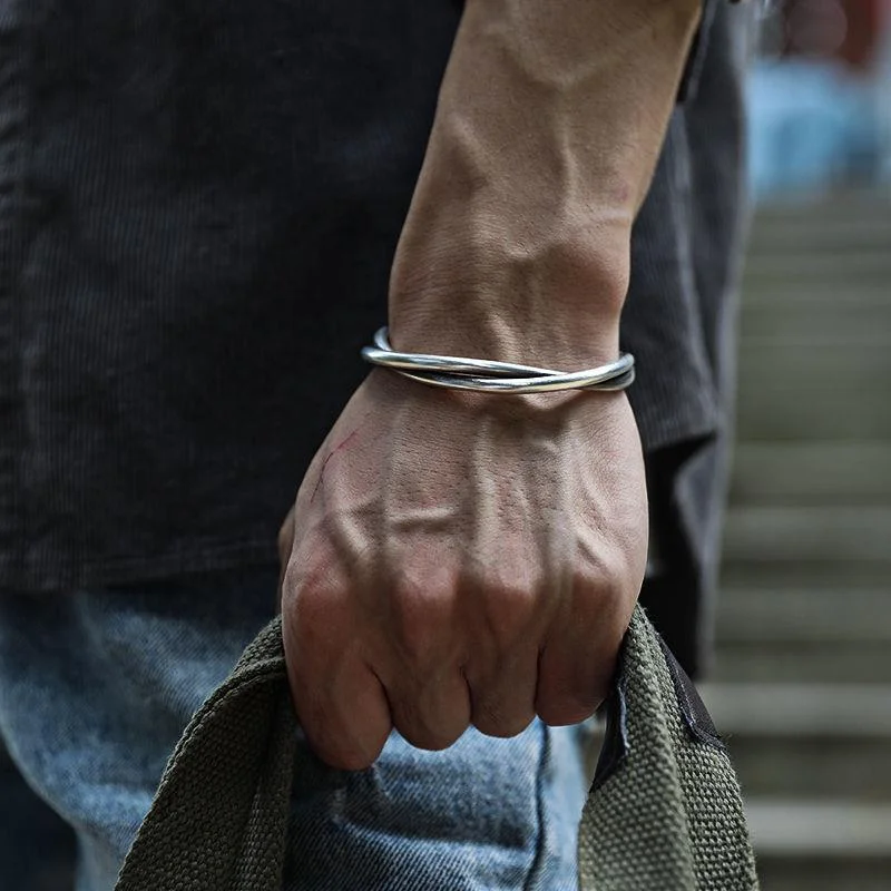 

Простой винтажный плетеный браслет ручной работы для мужчин тайский серебряный модный открытый ретро браслет для женщин оригинальная бижу...