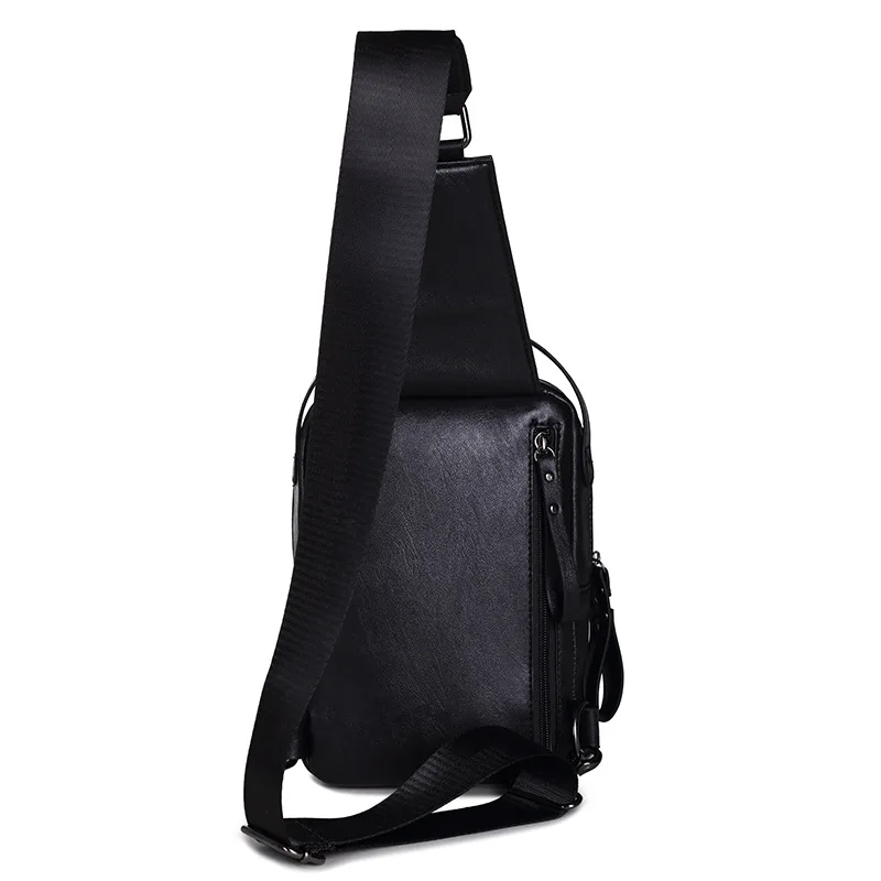 2023 New USB Charging Leather Chest Bag Fashion Men's Waist Bag Waterproof Pu Crossbody Bag Male Motorcycle Riding Chest Pack