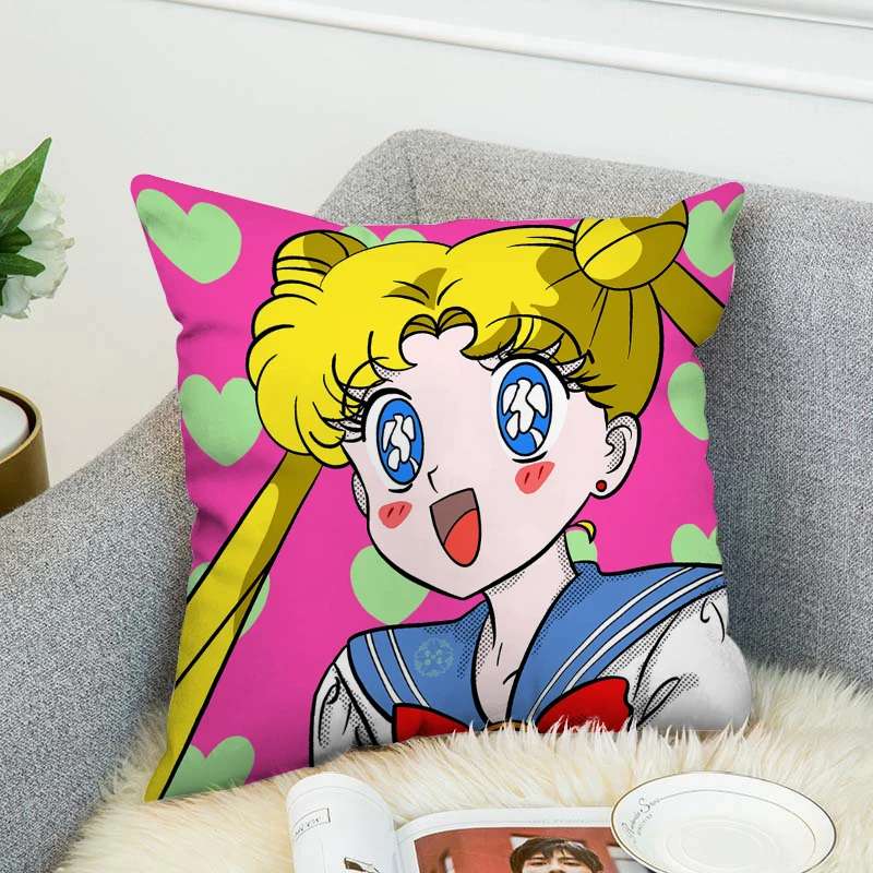 

Anime Pillow Cover Sailor Moon Pillowcase Decorative Pillows Covers Sofa Cushions Pillowcases Fall Decor Pilow Cases Silk 45x45