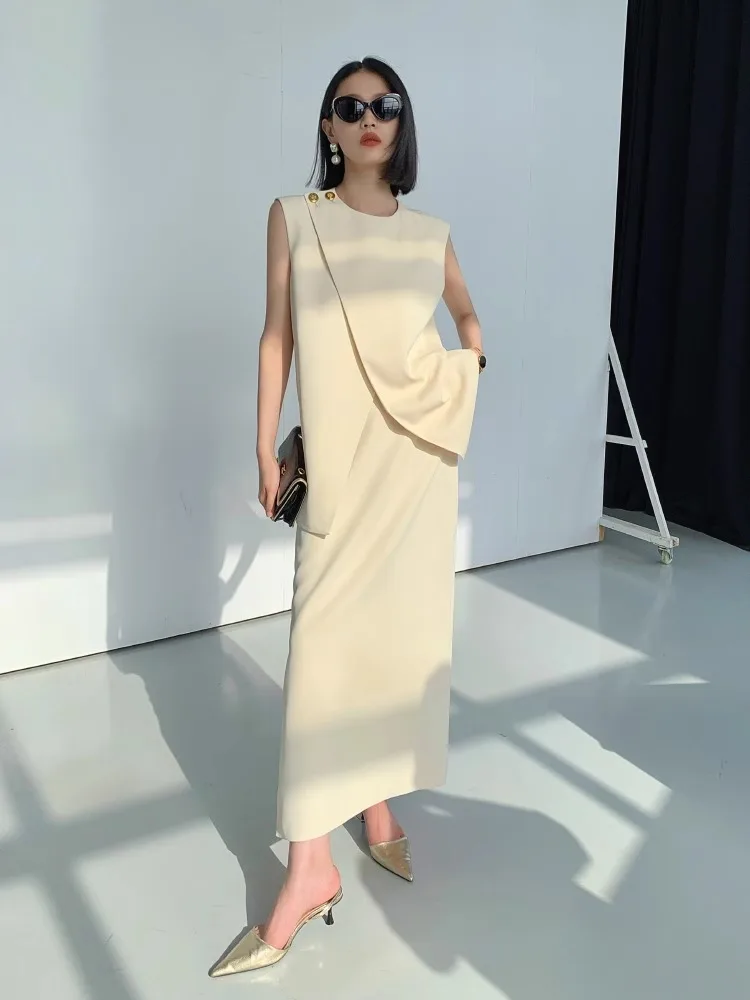 Элегантный бежевый комплект из двух предметов для женщин жилет без рукавов