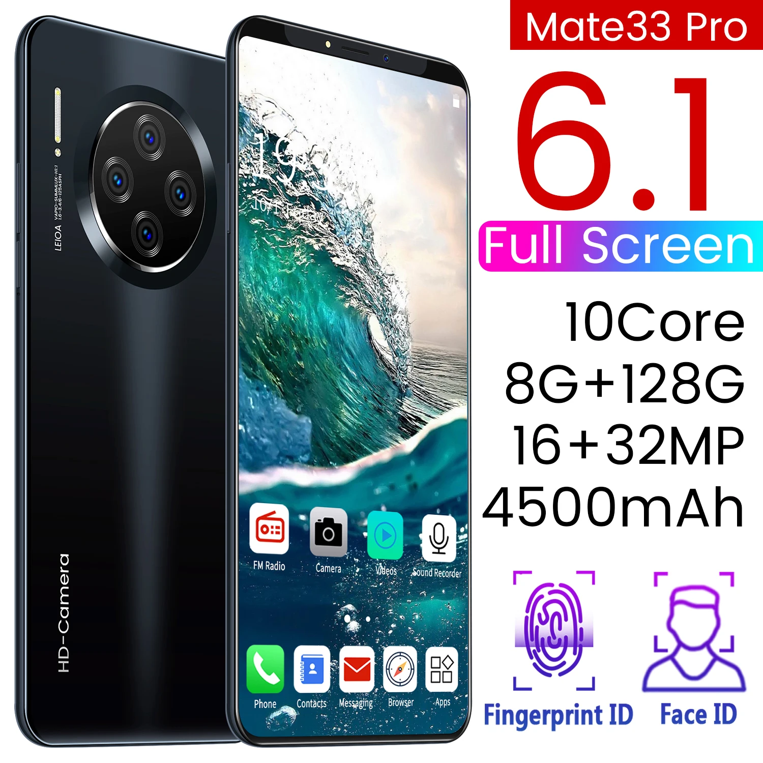 

Смартфон глобальная версия Mate 33 Pro, телефон с экраном диагональю 8 + 128 ГБ, 10 ядер, Android 4500, мА · ч, игровой телефон с функцией распознавания лица