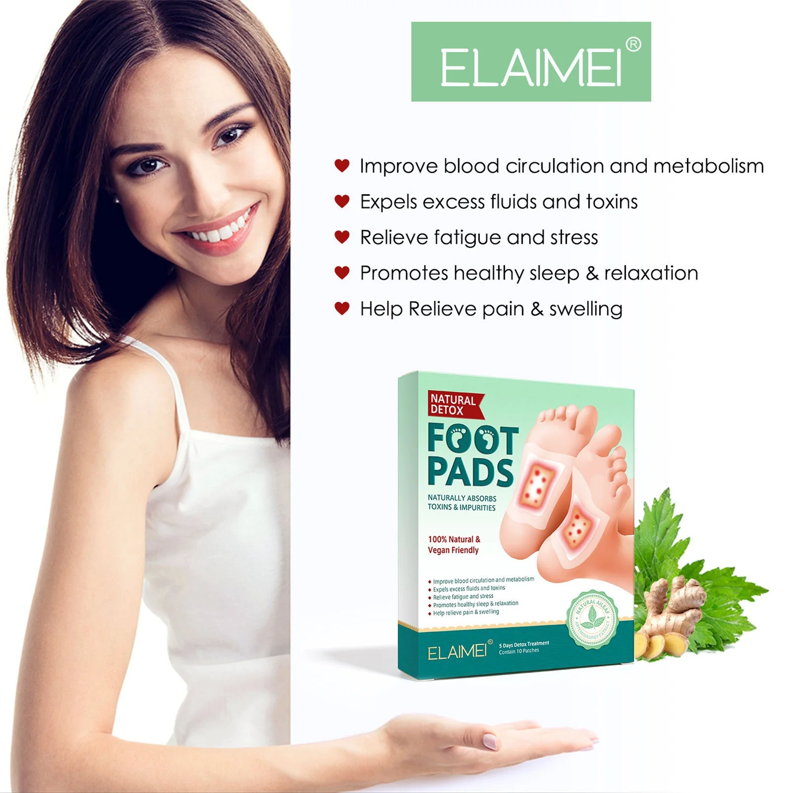 

10Pcs/Set Natural Herbal Detoxed Foot Pads Foot Patches Improve Sleep Feet Stickers Cleansing Adhesive Patches Body Toxins