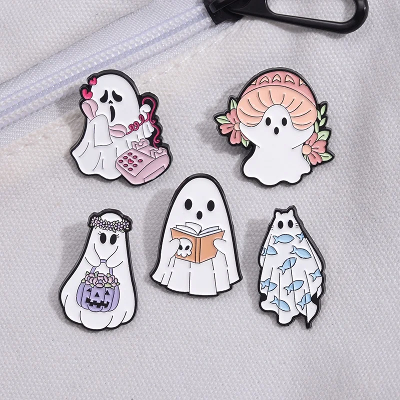 

Pumpkin Ghost Brooch Read Book Enamel Pins Call for Lover Pin Lovely Punk Badge Jewelry Funny Accessories Gift Friend Halloween