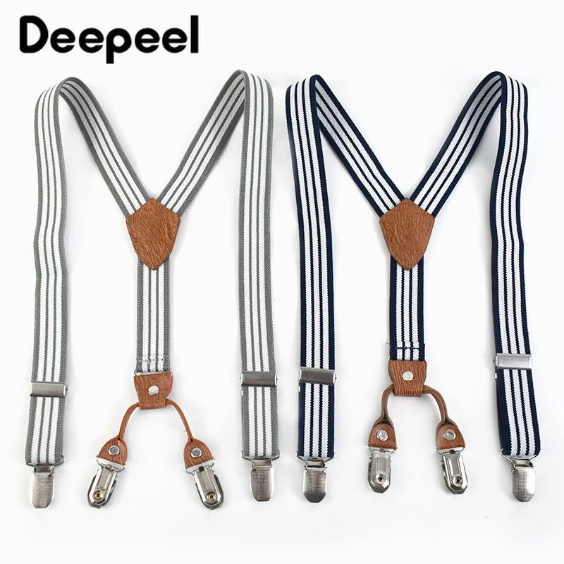 Deepeel-Tirantes a rayas para niños Y niñas, 1 unidad, 2,5x75cm, 4 clips en forma de Y, suspensorio elástico para pantalones, percha masculina
