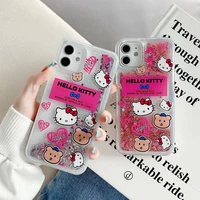 hello kitty quicksand cartoon cat phone cases for iphone 13 12 11 pro max mini xr xs max 8 x 7 se 2022 cover shell