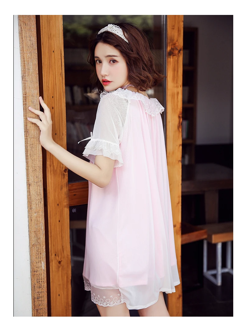 Nightgowns Sleepshirts 2021 Cute Lace Sleep Lounge Nightdress Sexy Nightgown Female Palace Wear Solid Sleepwear Lace Home Dress