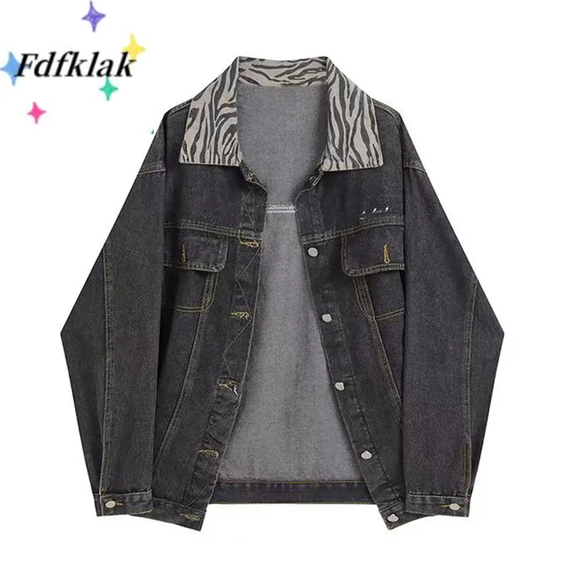 

Fdfklak Spring Autumn Harajuku Bomber Denim Jacket Women Slim Cowboy Loose Coat Female Fashion Zebra Print Top Vintage Outercoat