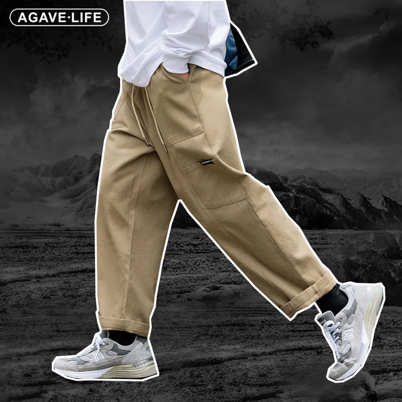 

Брюки-карго мужские прямые, повседневные уличные штаны в стиле пэчворк, однотонные брюки с эластичным поясом, весна-лето