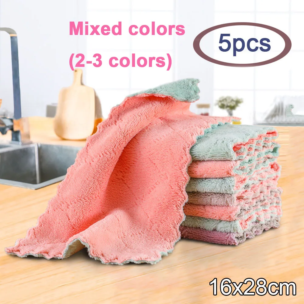 

5Pcs Microfiber Cleaning Cloths Rags Kitchen Dish Towel Absorbent Wiping Rags Household Cleaning Rag Magic Rag 16x28cm