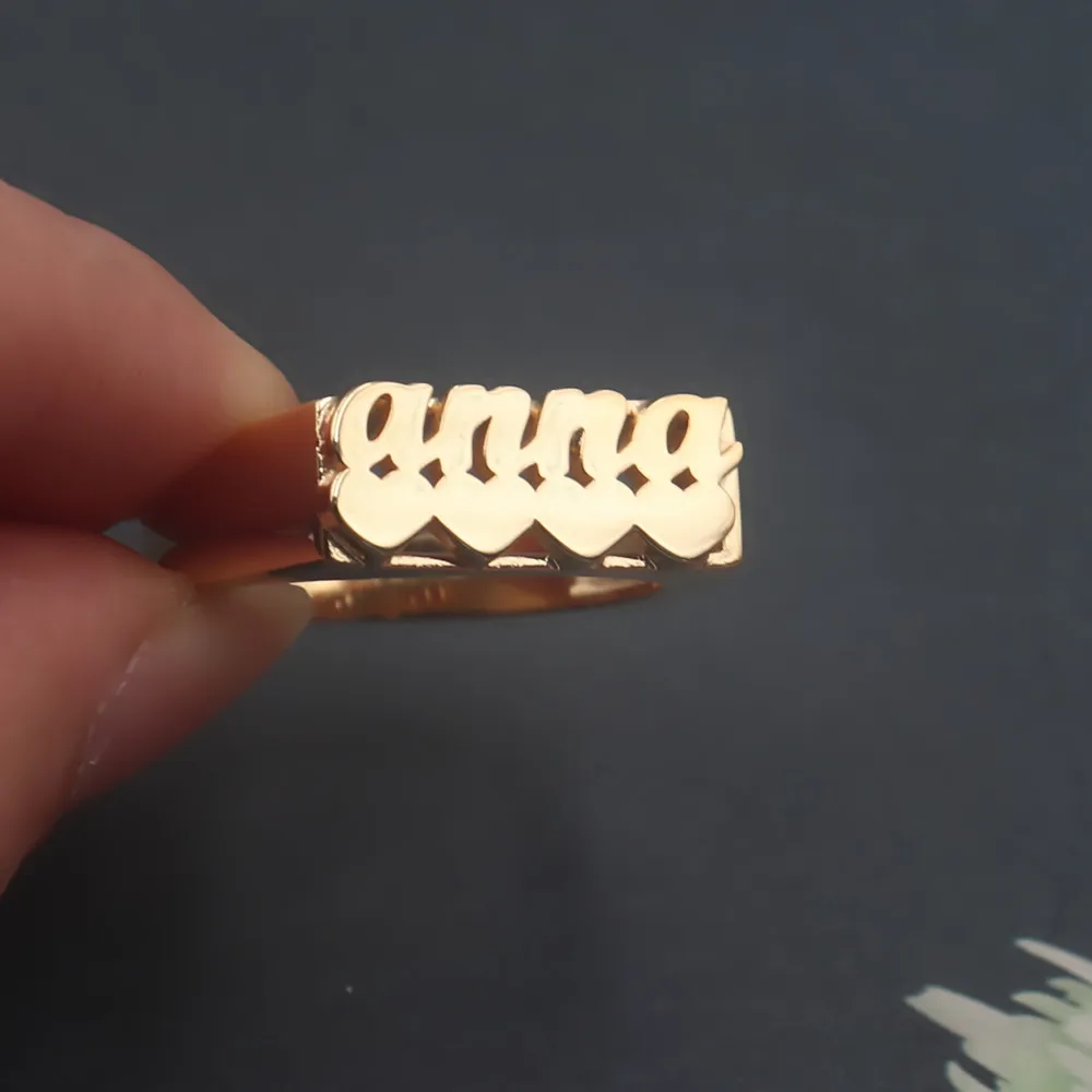 Chunky Name Heart Rings Personalized Jewelry Custom Name Rings For Mom Handmade Bijoux Femme Anillos Mujer Best Friends Gift