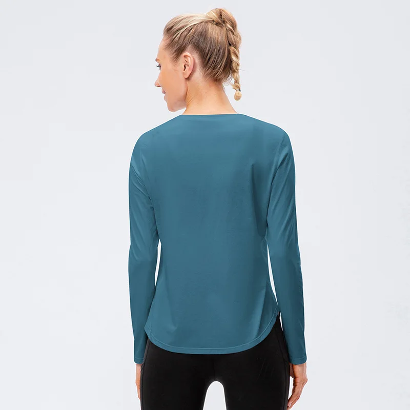 2023 Lulu Women Long Sleeved Loose Breathable T Shirt Sports Flowing Tee Moisture Wicking Athletic Shirts Hem T Shirt Tunic Top