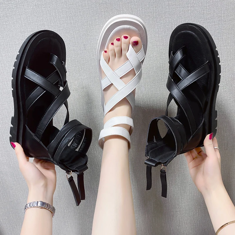 

Cross-Shoes Clogs Wedge 2022 Summer Med Beige Heeled Sandals All-Match Muffins shoe Platform Medium New Black Comfort Gladiator