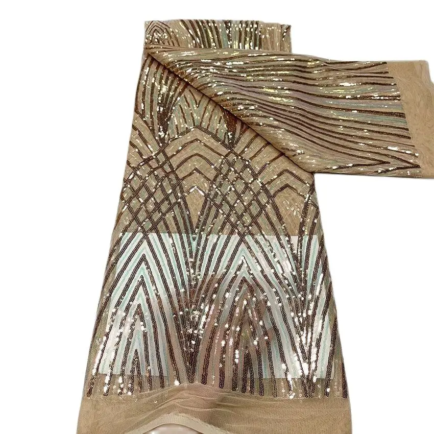 

Прекрасная африканская Модная одежда с бисером и блестками, свадебное платье, ткань, цветочный стиль, нигерийская сетка, тюль, кружевная тка...