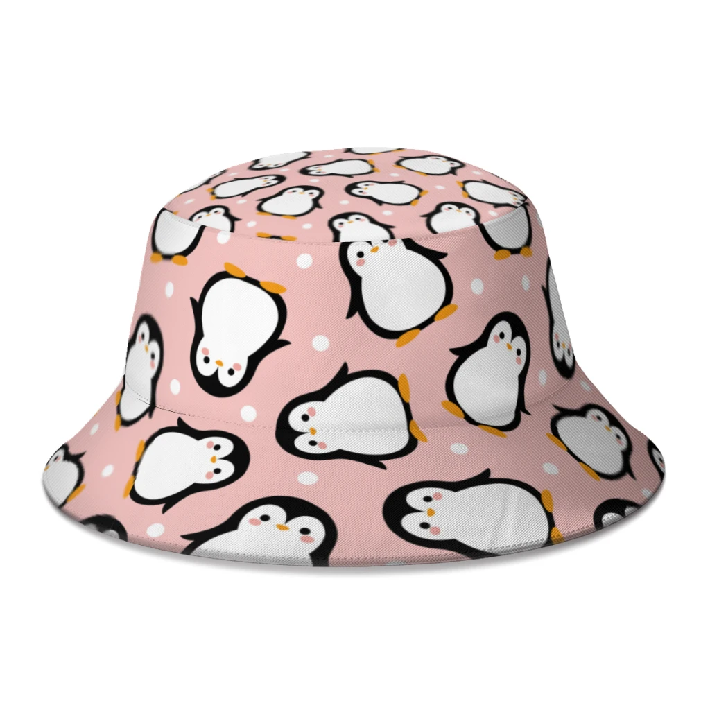 

Cute Penguin Cartoon Fisherman Hats Unisex Novelty Pink Cartoon Animal Winter Bucket Hats Beach Bob Femme Gorro Sun-Proof