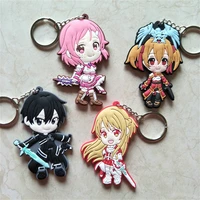 sword art online anime cartoon 3d figure keychain silica gel key rings trinket props bag doll key buckles pendant jewelry gift