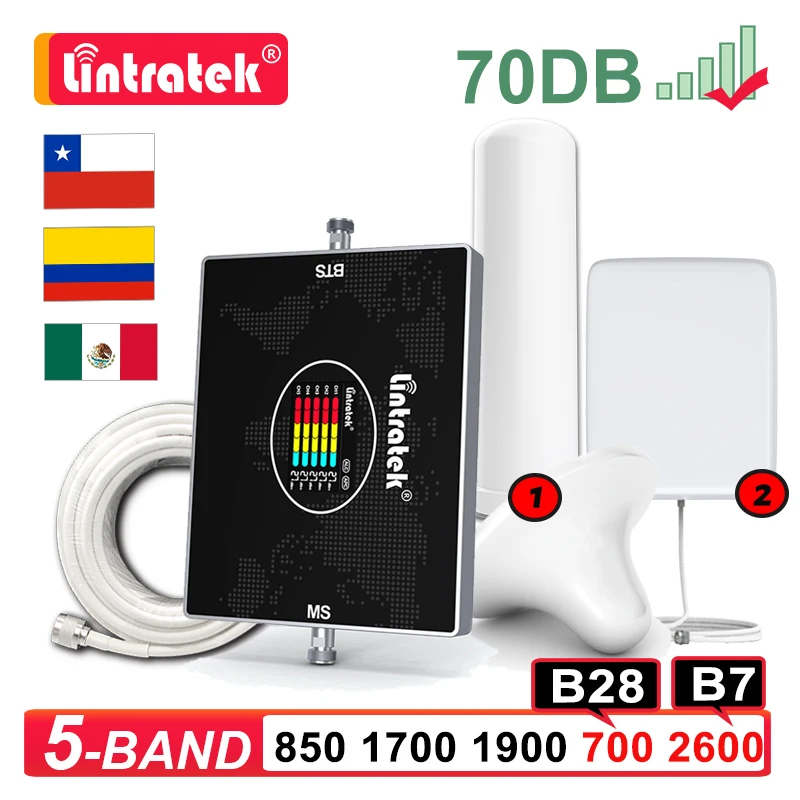 Lintratek 5-Band 2G 3G 4G усилитель сигнала B28 700 B5 850 1700 1900 2600 MHz мобильный телефон сотовый