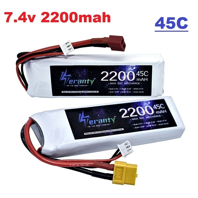 

45C LiPo Battery 7.4V 2200mAh 2S For RC Quadcopter Helicopter Car Boat Drones Spare Parts With T JST XT30 XT60 Plug 2S