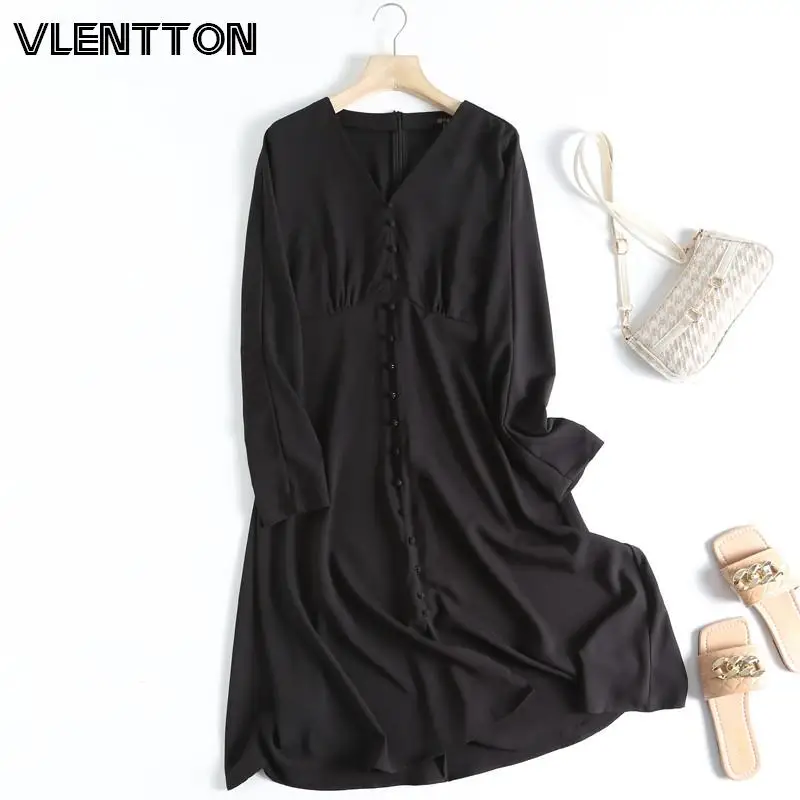 

2022 Women Fashion Black V Neck Romantic Dress Female Long Sleeve Back Zipper Mini Dresses