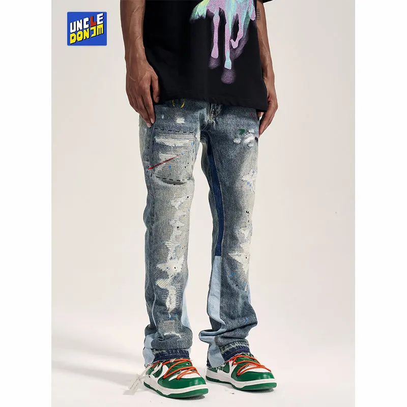 

Graffiti denim jeans patch ripped patchwork flared jeans men distressed y2k men’s jeans men clothing droshipping