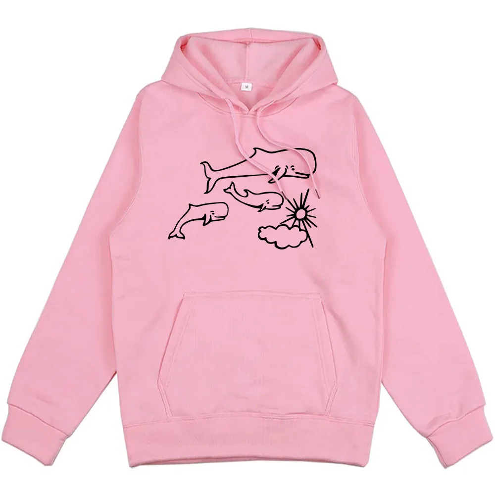 Мужской/женский пуловер с капюшоном принтом в виде Кита и солнца